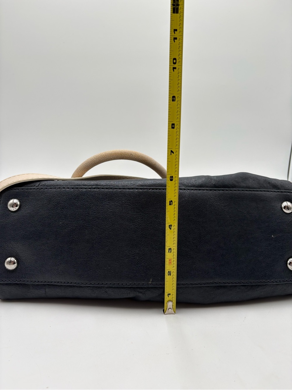 Michael Kors Navy Blue & Beige Leather Shoulder Satchel Handbag Purse - Picture 13 of 15